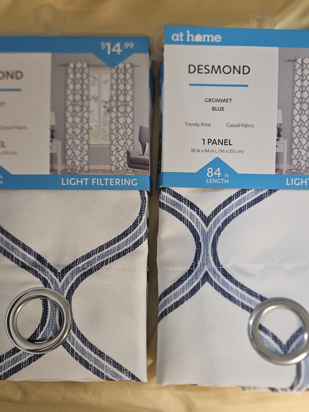 Desmond Blue Grommet Curtain Panel - Geo Stitch Print